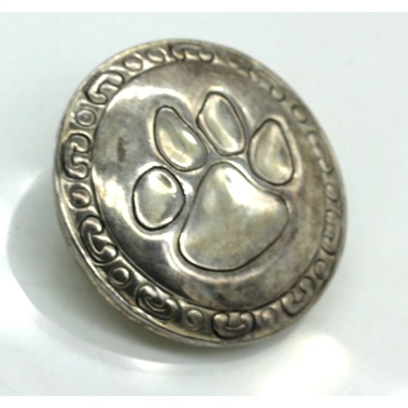 VINTAGE MJ Marie Jennifer dog paw/cat paw pendant/brooch/pin silver tone 1 1/2" - Picture 2 of 7
